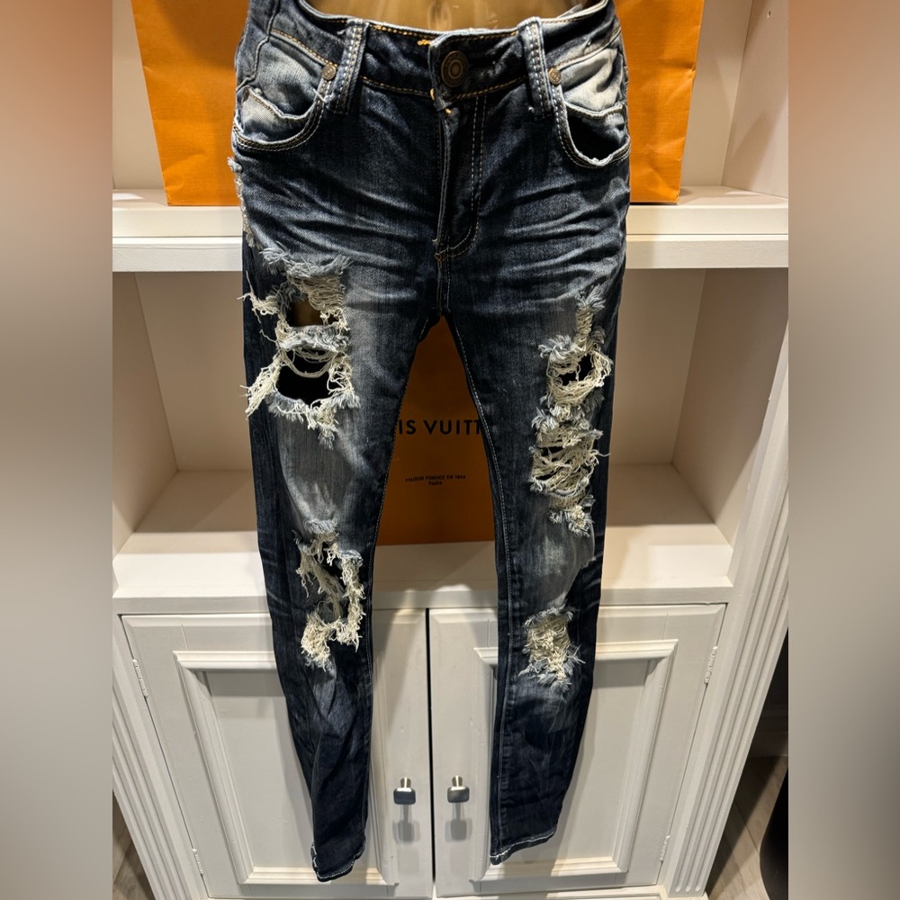 Machine Nouvelle Mode blue, distressed jeans size 5 - Picture 2 of 9